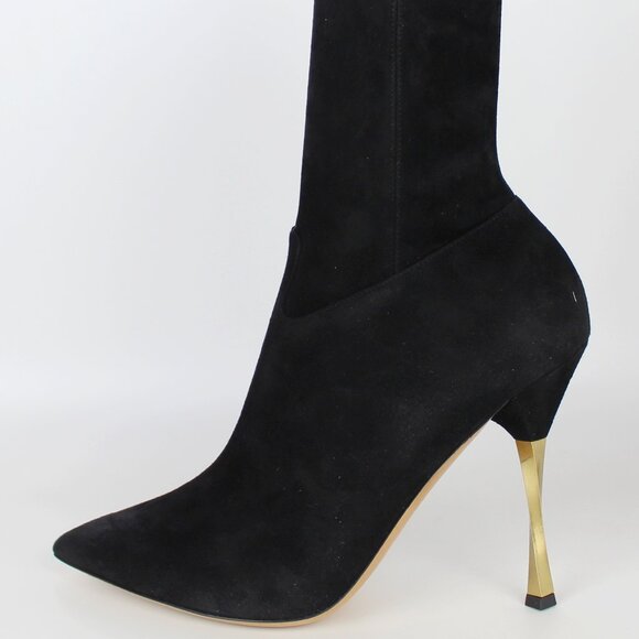 NEW Valentino Garavani Stretch Suede Sock Stiletto Boot Gold Heel | Runway Sleek - Picture 12 of 16